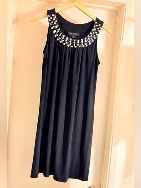 Scarlett Nite Black Midi Dress with Beaded Collar